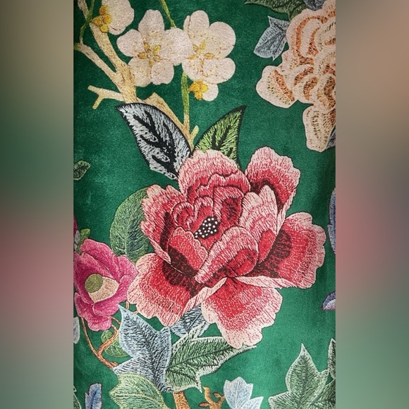 Solitaire Women’s Faux Suede Green Floral Print Trench Coat Sz M NWT - Picture 8 of 11